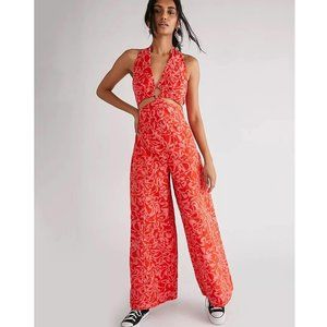 Free People Orange Jumpsuit with Wide-Leg Design